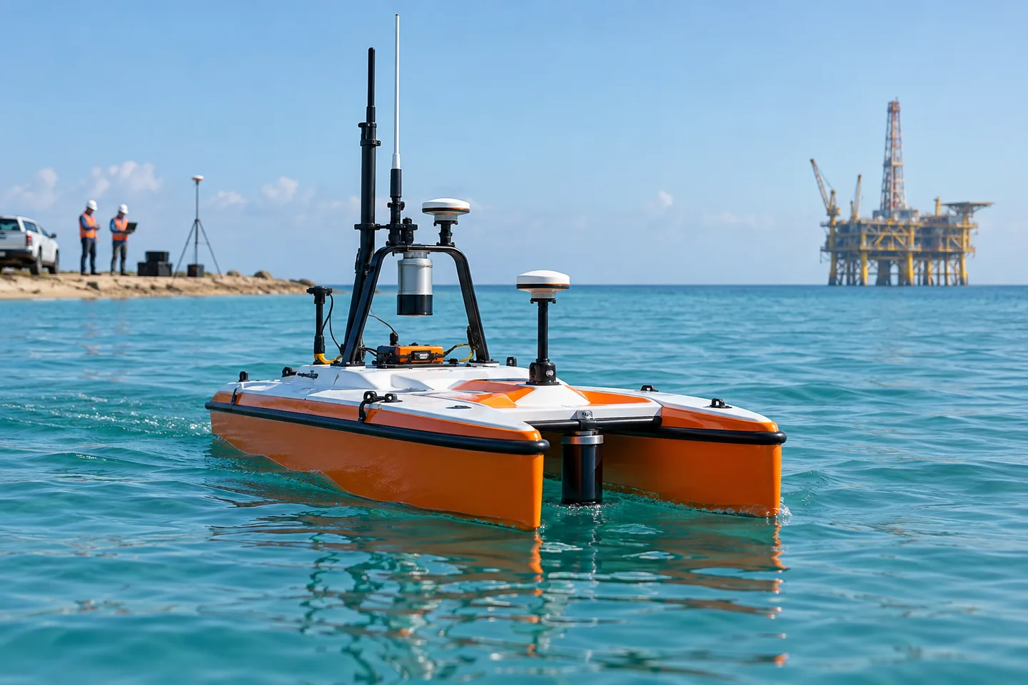 Uncrewed surface vessel carrying hydrographic and water-quality survey sensors