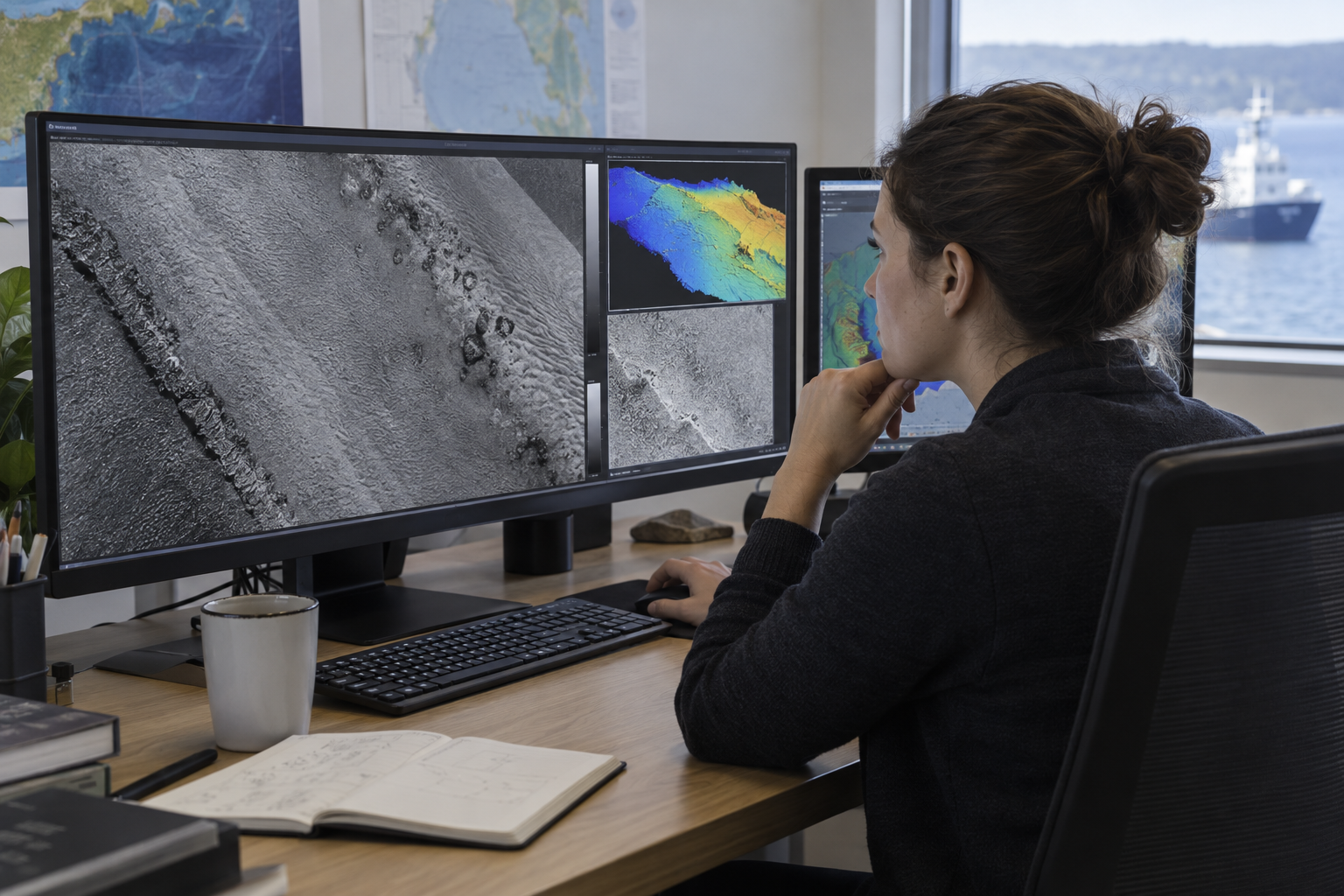 AI-generated illustration of multibeam backscatter review