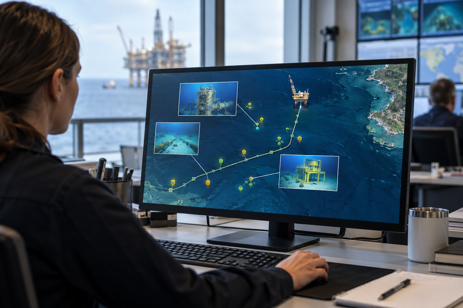 AI-generated illustration of a GIS database for offshore and subsea assets